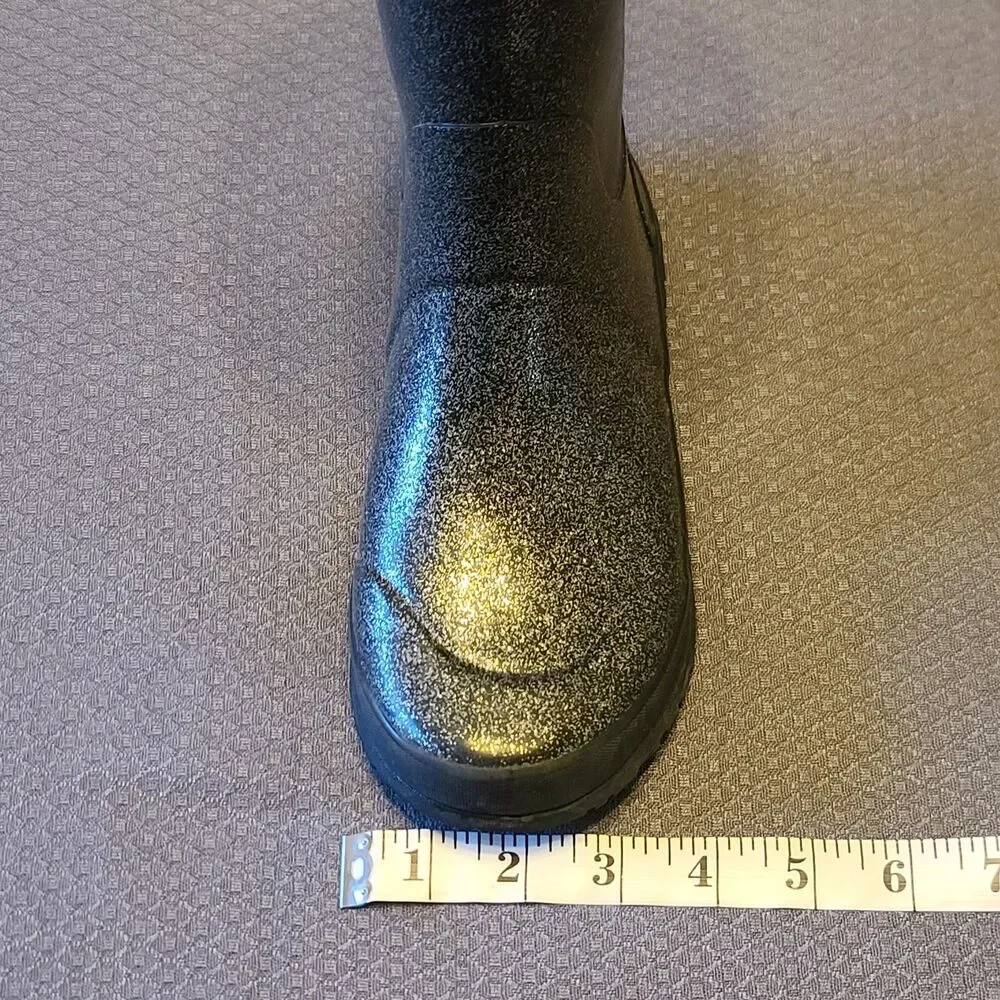 Bogs K RNBT Black Glitter Pull On Rubber Waterproof Rain Boots Youth 4